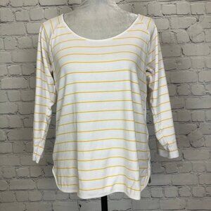 Lake Pima Cotton Pajama Top White Yellow Stripe 3/4 Sleeve Size M